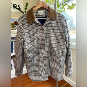 Sézane Houndstooth Will Jacket with Tan Corduroy Collar